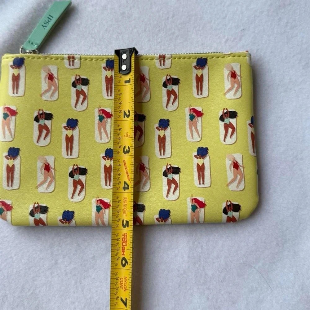 Ipsy Summer Beach Cosmetic Bag Yellow Swimsuit Print Makeup Pouch Travel Case